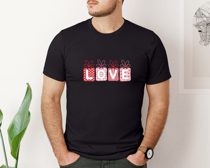 brand:Bella Canvas|color:Black|Valentine Bow Tag Love 2 Graphic T-Shirt