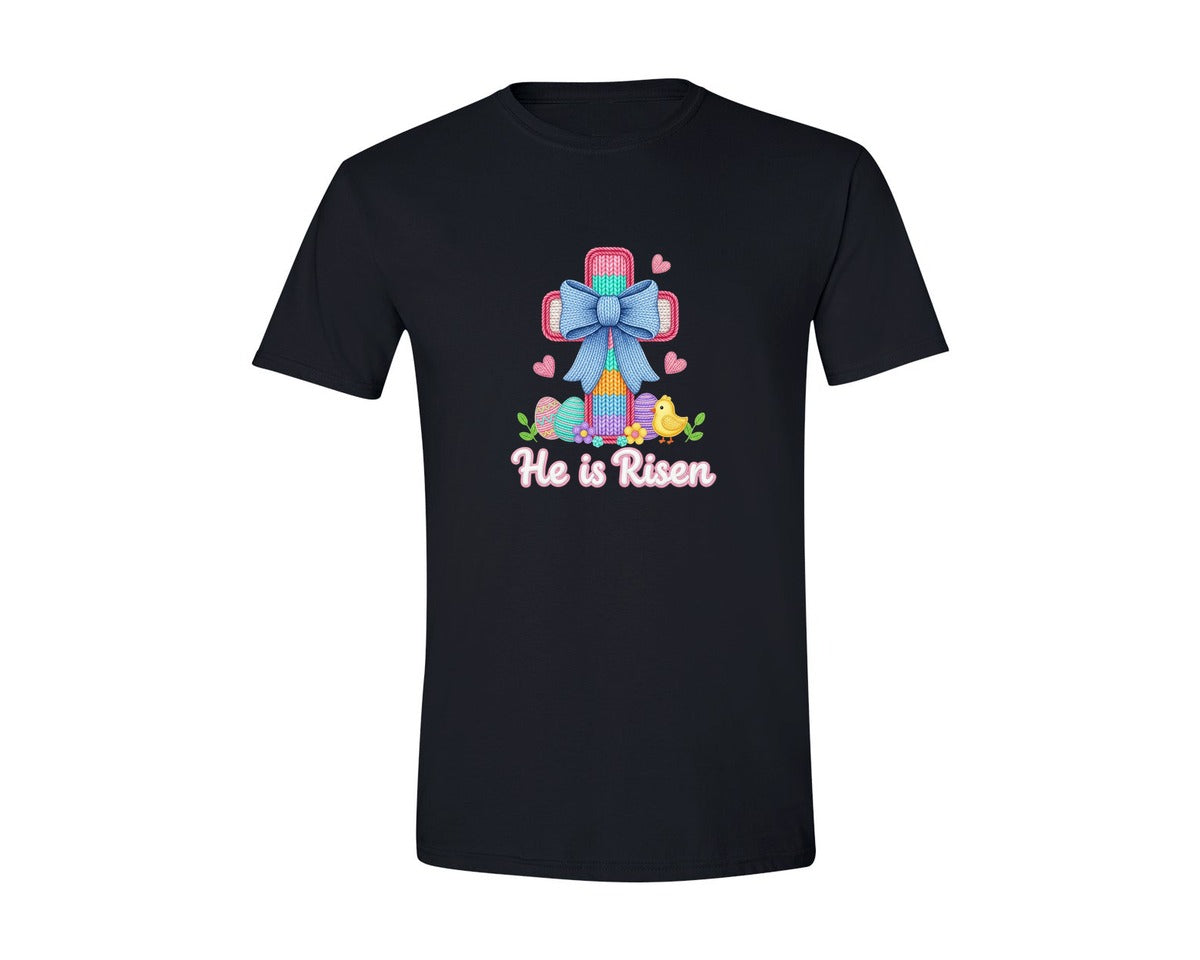 brand:Generic|color:Black|Crochet He Is Risen Easter Day Graphic T-Shirt