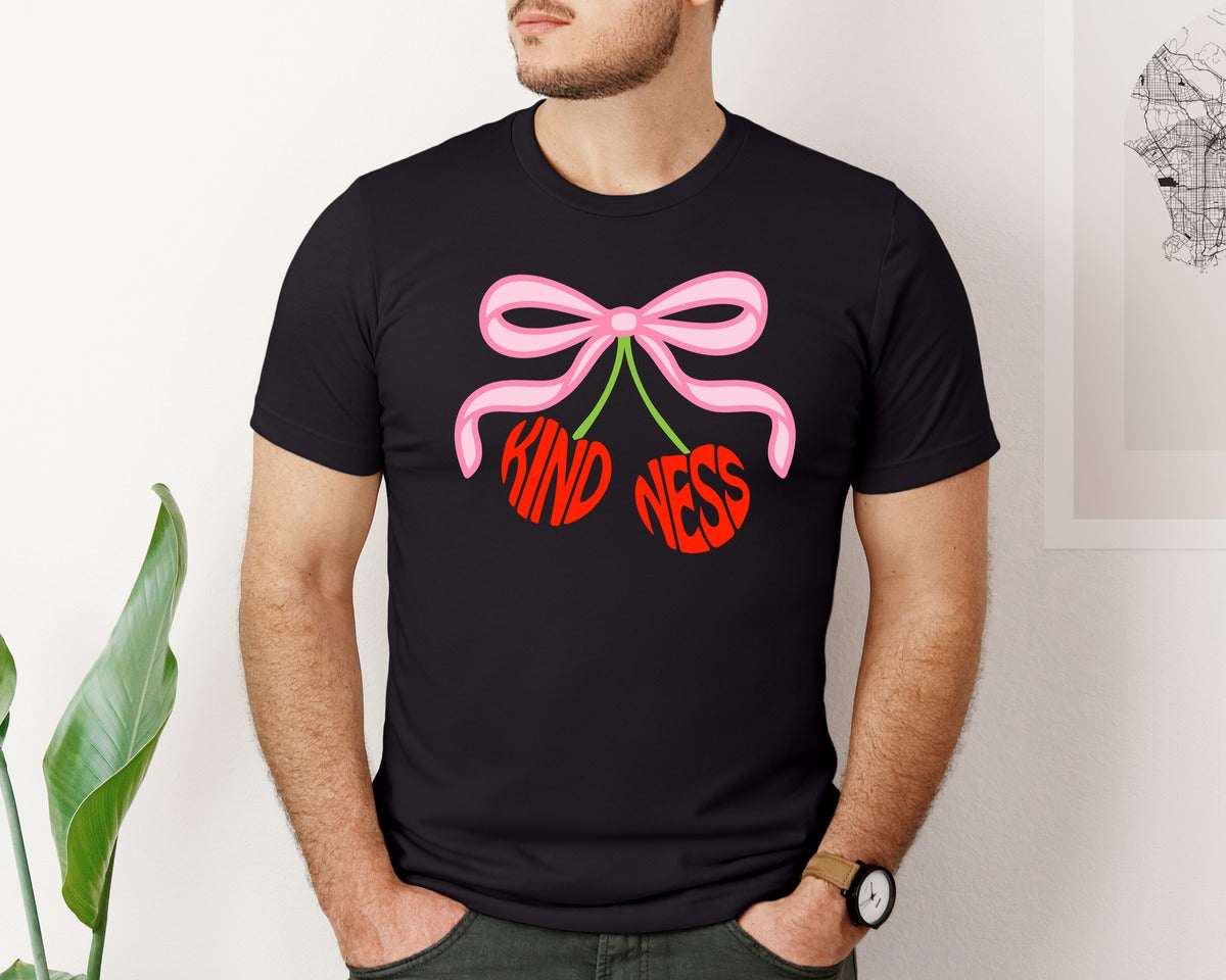 brand:Bella Canvas|color:Black|Kindness Cherries With Bow Graphic T-Shirt