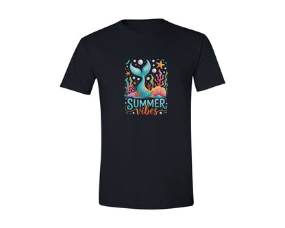 brand:Generic|color:Black|Retro Summer Vibes Seashell Mermaid Graphic T-Shirt