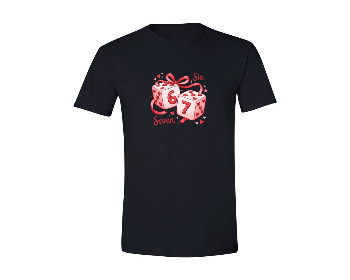 brand:Generic|color:Black|Valentine Dice Six Seven Viral Meme Graphic T-Shirt