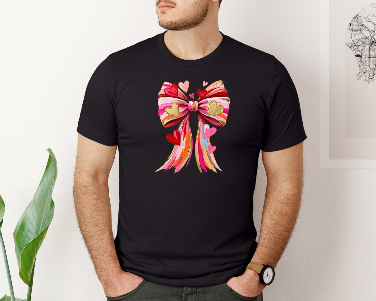 brand:Bella Canvas|color:Black|Brushstock Valentine Coquette Bow Graphic T-Shirt