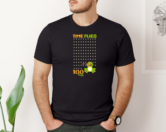 Funny Frog Time Flies 100 Days Of School Graphic T-Shirt