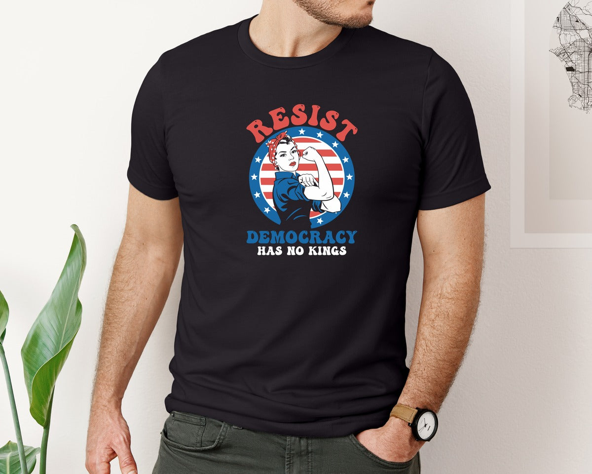 brand:Bella Canvas|color:Black|Resist Democracy Has No Kings Shirt Graphic T-Shirt