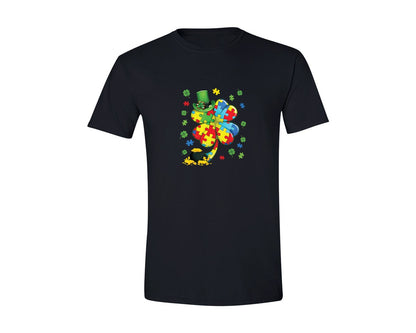 brand:Generic|color:Black|Autism Clover Leprechaun Graphic T-Shirt