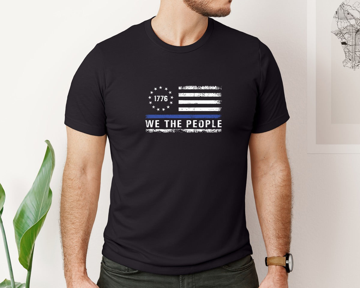 brand:Bella Canvas|color:Black|We The People 1776 Thin Blue Line Graphic T-Shirt