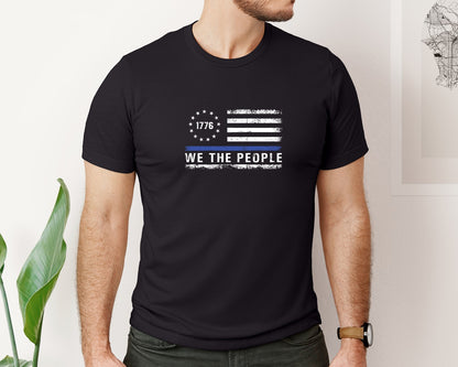 brand:Bella Canvas|color:Black|We The People 1776 Thin Blue Line Graphic T-Shirt