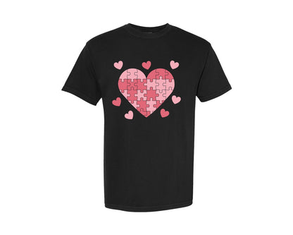 brand:Comfort Colors|color:Black|Pink Heart Puzzle Love Illustration Graphic T-Shirt