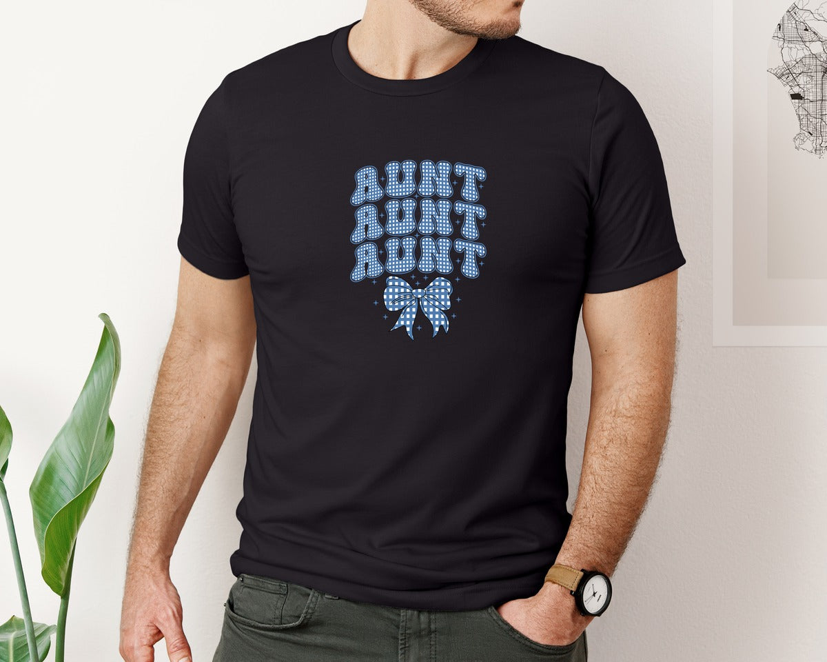 brand:Bella Canvas|color:Black|Blue Coquette Bow Aunt Chinoiserie Graphic T-Shirt