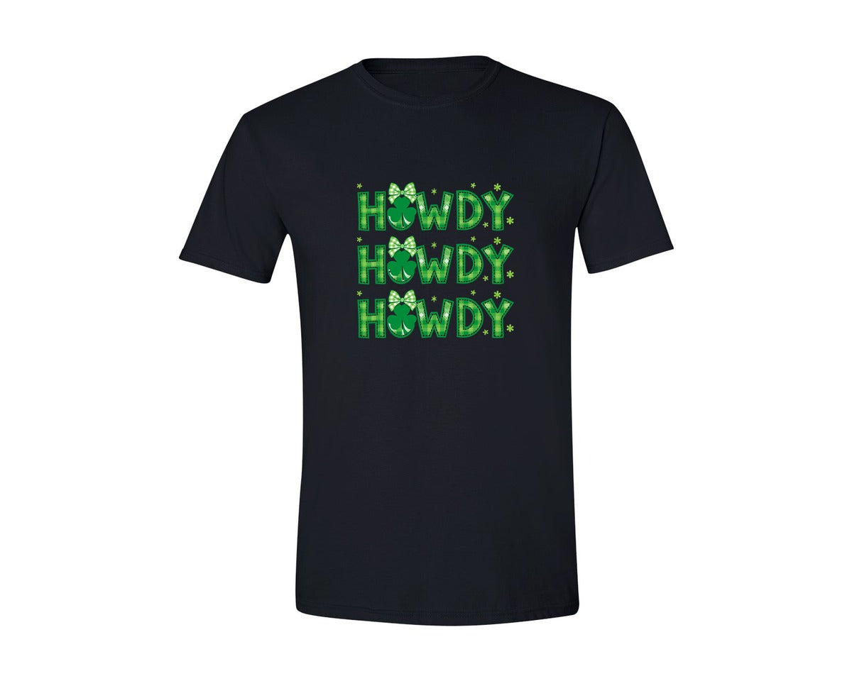 brand:Generic|color:Black|Howdy St Patricks Day Coquette Clover Graphic T-Shirt