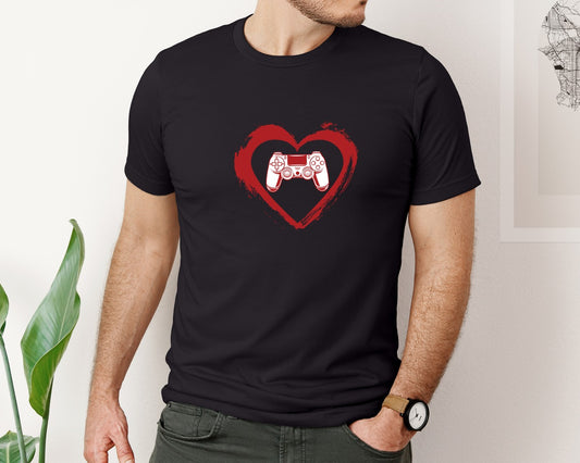 Valentine Gaming Gamer Heart Controlle Graphic T-Shirt