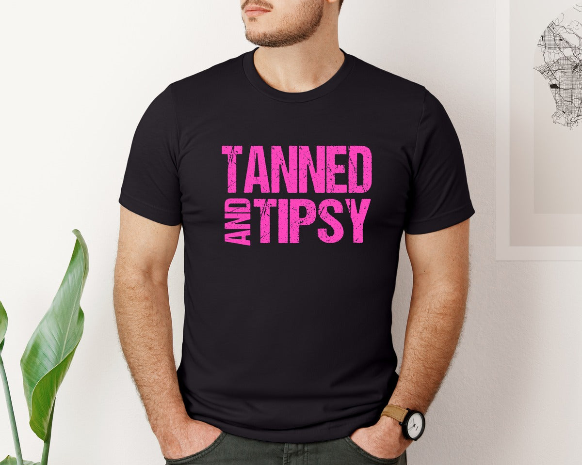 brand:Bella Canvas|color:Black|Tanned And Tipsy Sunshine Beach Graphic T-Shirt