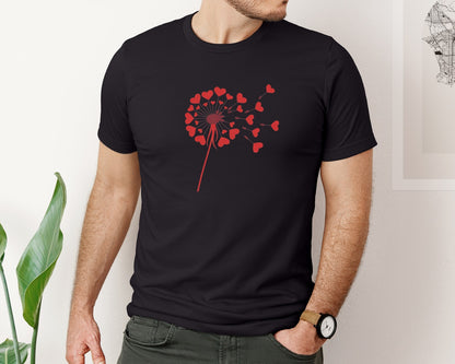 brand:Bella Canvas|color:Black|Valentines Day Heart Dandelion 2 Graphic T-Shirt