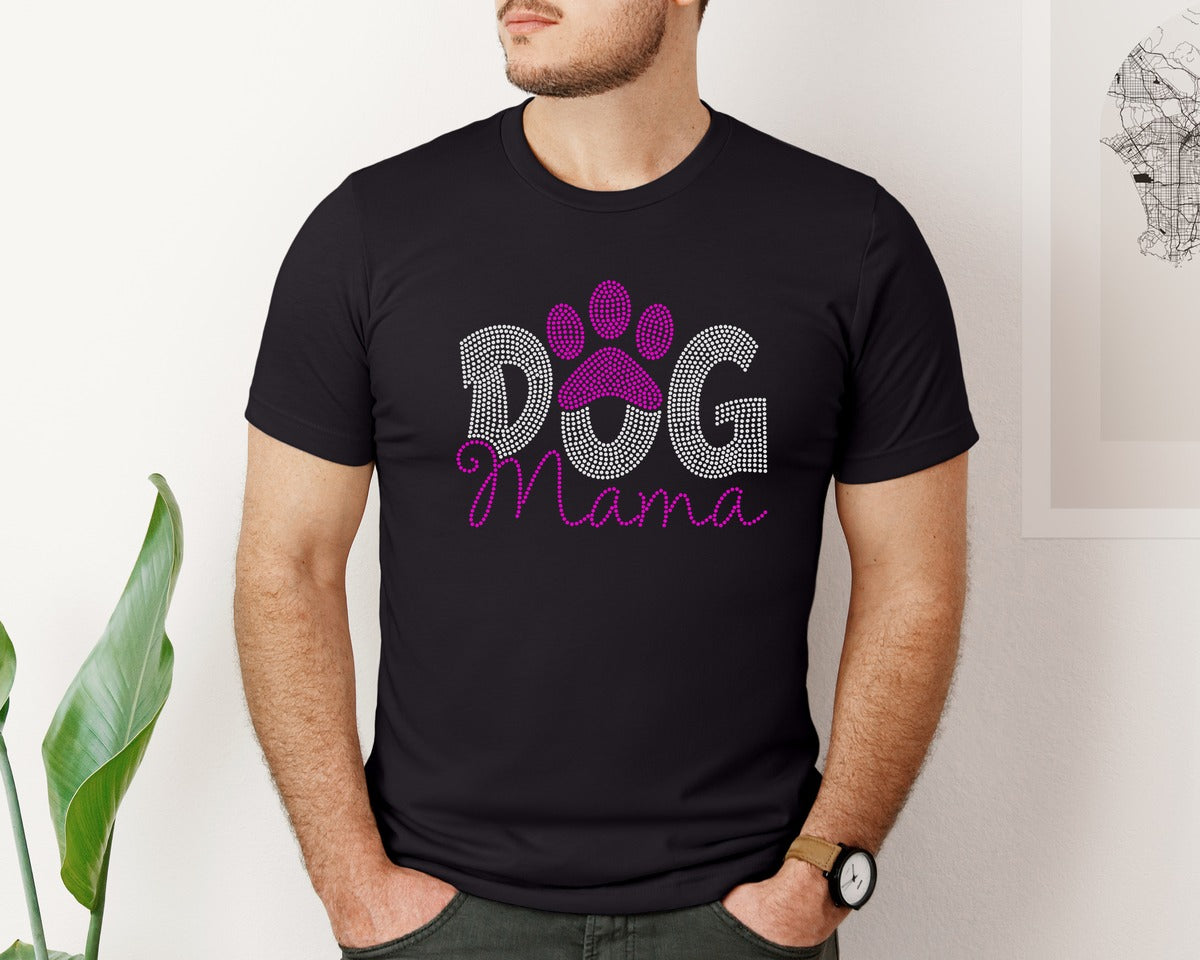 brand:Bella Canvas|color:Black|Dog Mama Rhinestone Template 5 Graphic T-Shirt