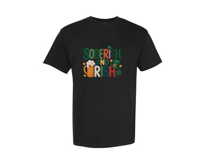 brand:Comfort Colors|color:Black|Faux Yarn Soberish And Irish Beer Graphic T-Shirt