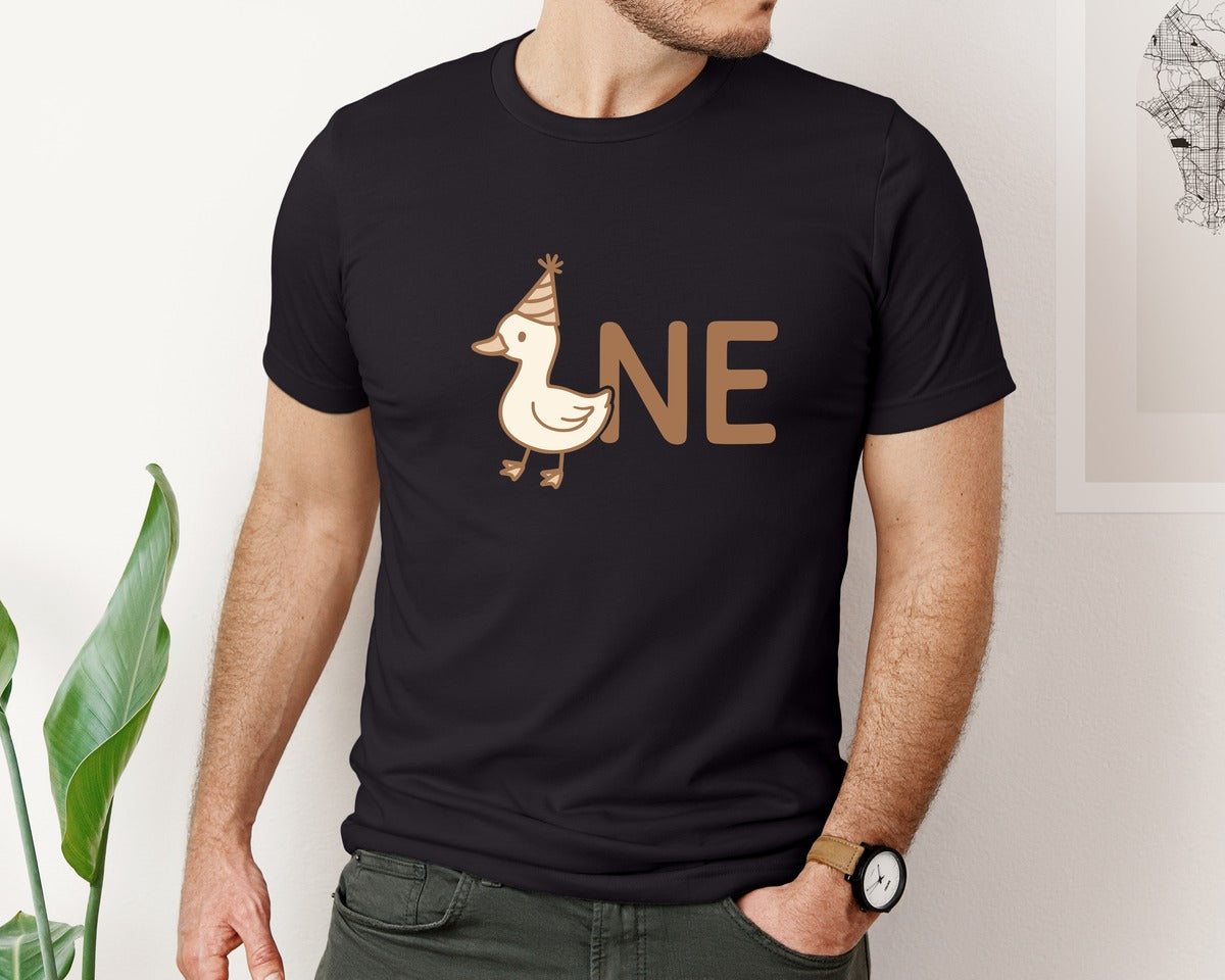 brand:Bella Canvas|color:Black|One Silly Goose First Birthday Boy Girl Graphic T-Shirt