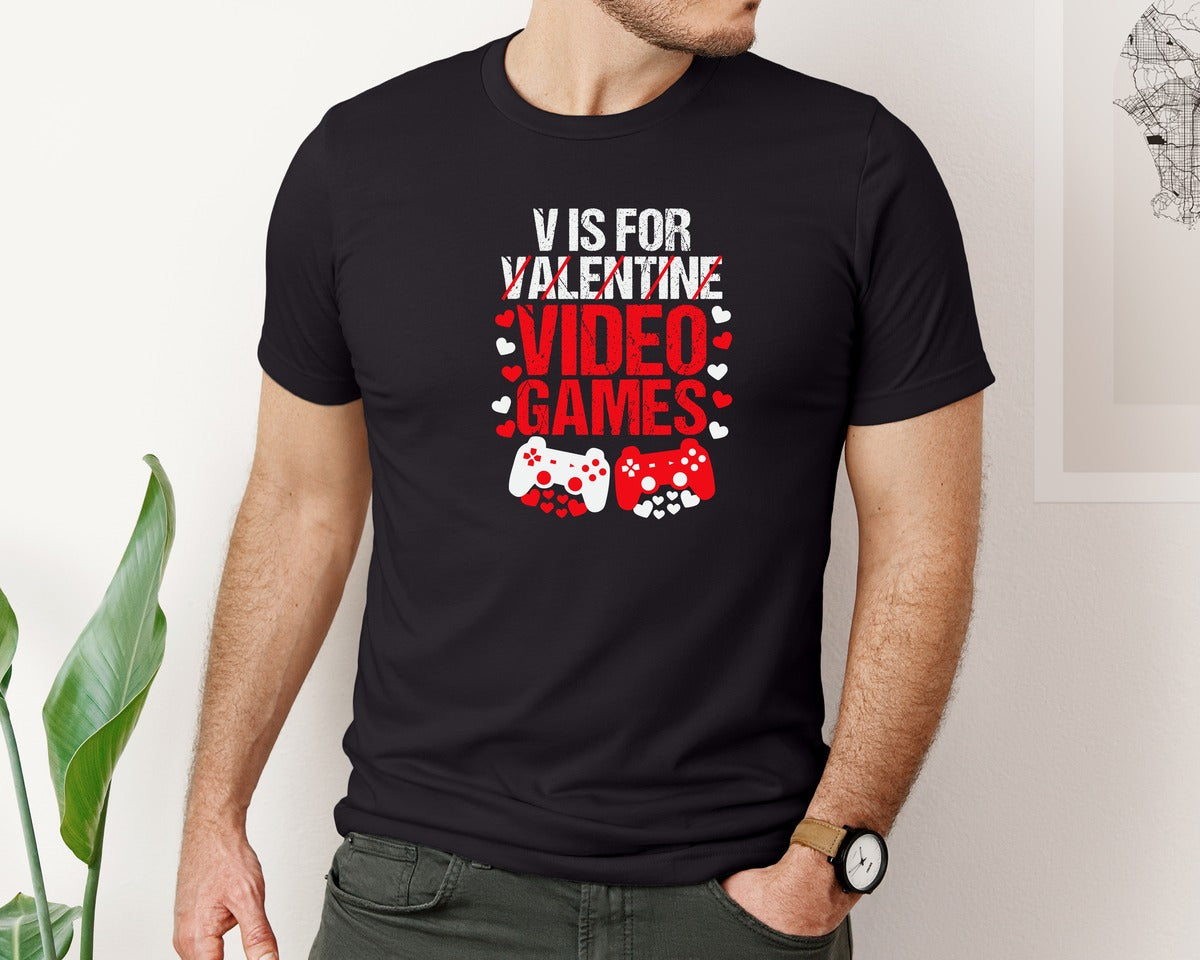 brand:Bella Canvas|color:Black|Boys Valentines Day Gaming Shirt Kids Graphic T-Shirt
