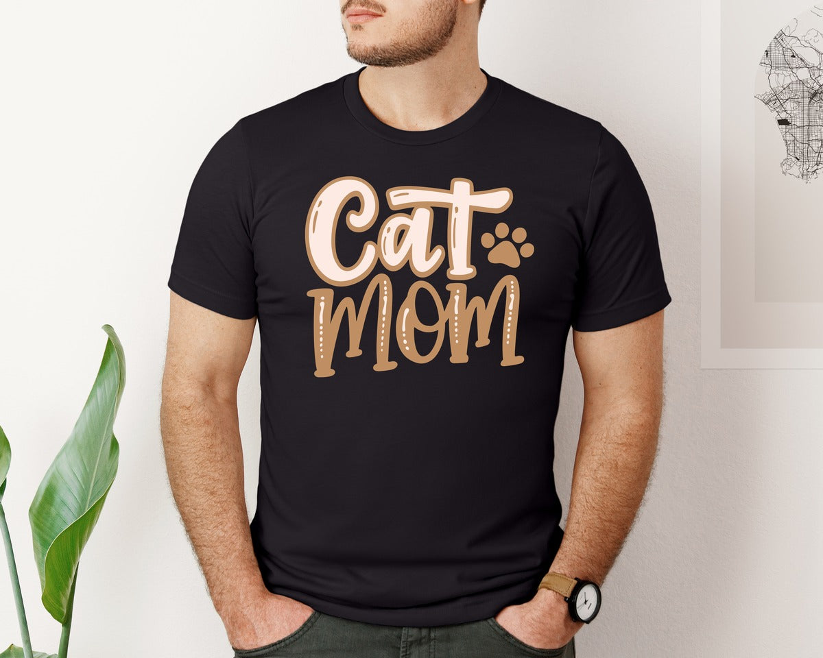 brand:Bella Canvas|color:Black|Cat Mom Cute Crazy Cat Lady Quote Graphic T-Shirt