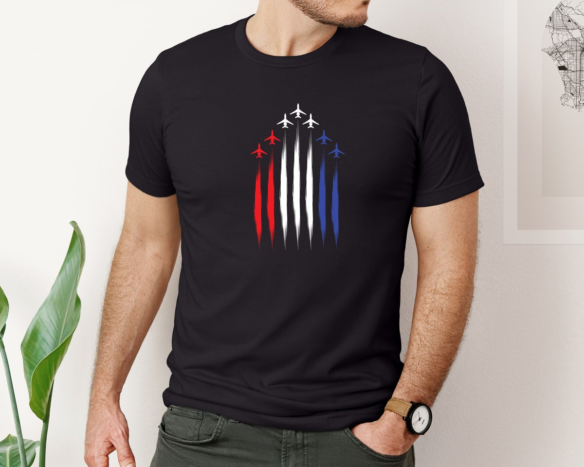 brand:Bella Canvas|color:Black|Womens Red White Blue Air Force Flyover Graphic T-Shirt
