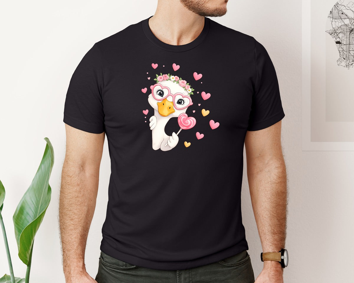 brand:Bella Canvas|color:Black|Retro Valentine Goose Funny Gooses Graphic T-Shirt
