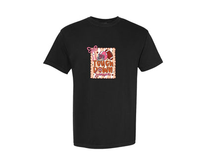 brand:Comfort Colors|color:Black|Touchdown Season Football Coquette 3 Graphic T-Shirt