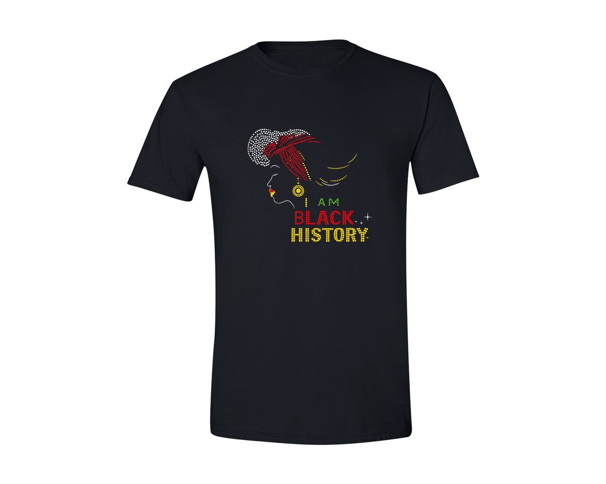 brand:Generic|color:Black|I Am Black History Rhinestone Graphic T-Shirt