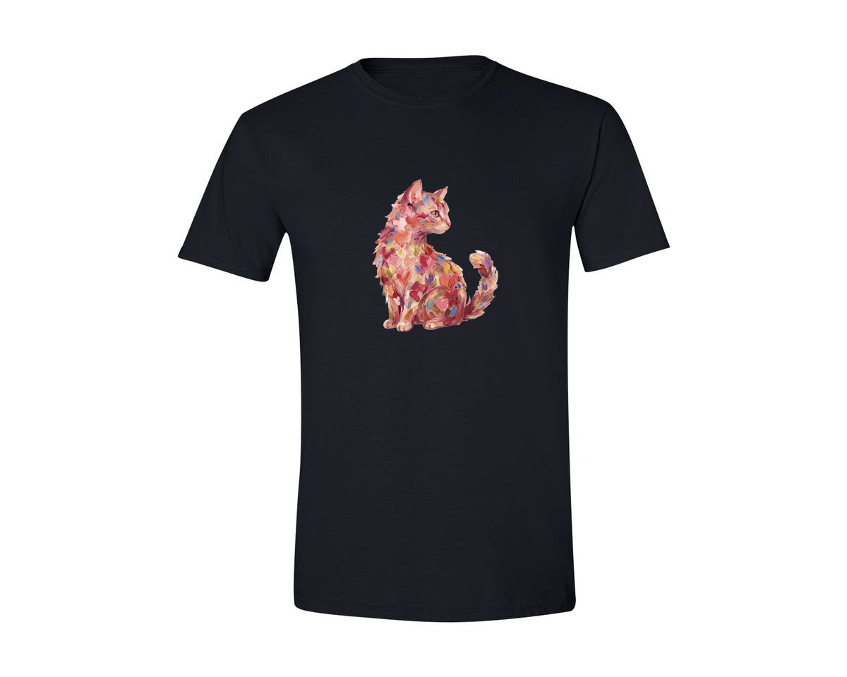 brand:Generic|color:Black|Artistic Paint Stroke Kitty Graphic T-Shirt
