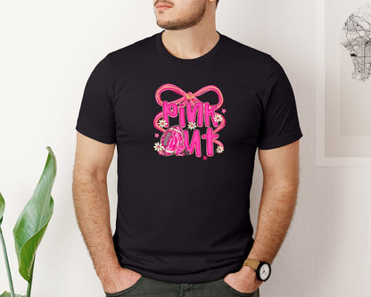 brand:Bella Canvas|color:Black|Pink Out Football Breast Cancer 4 Graphic T-Shirt
