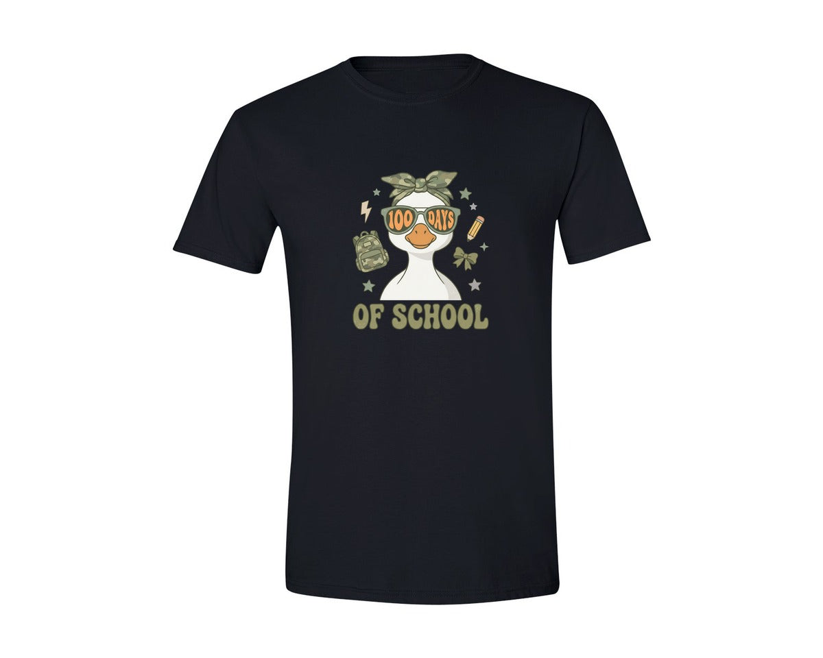 brand:Generic|color:Black|100 Days Of School Camo Goose Girl 2 Graphic T-Shirt