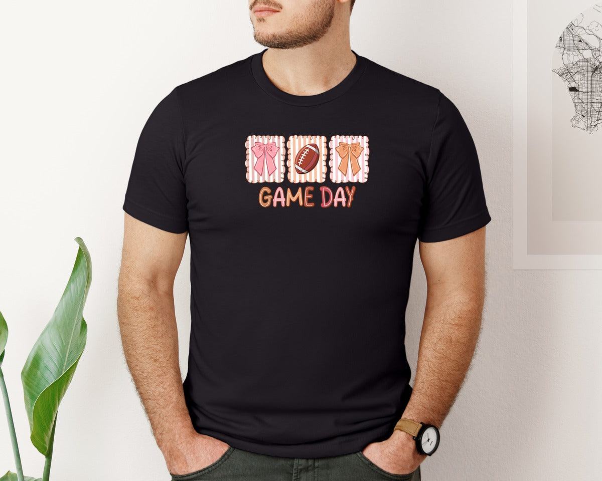 brand:Bella Canvas|color:Black|Preppy Football Game Day 3 Graphic T-Shirt