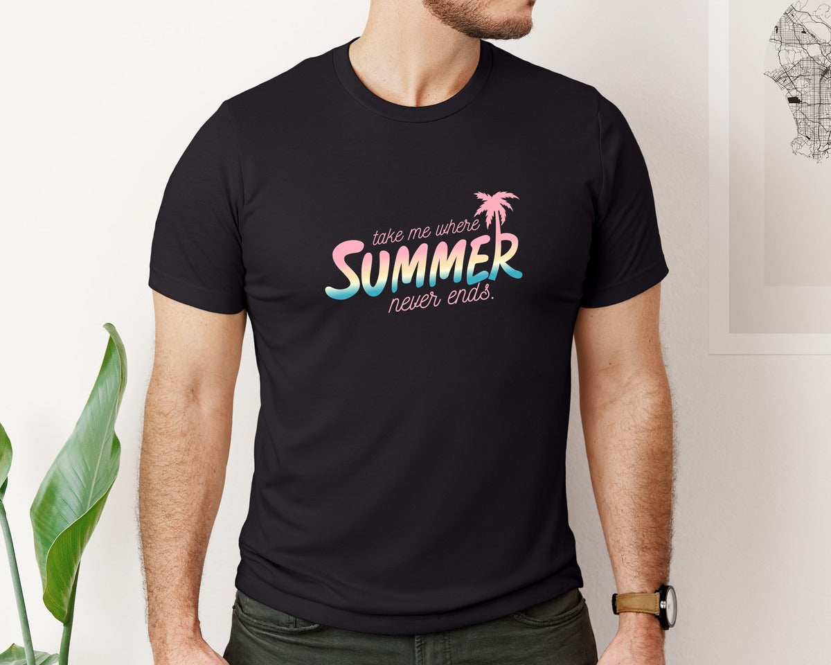 brand:Bella Canvas|color:Black|Where Summer Never Ends Summer 2 Graphic T-Shirt