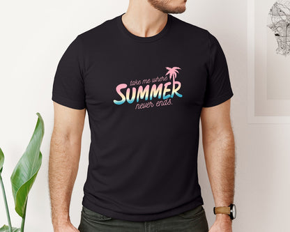 brand:Bella Canvas|color:Black|Where Summer Never Ends Summer 2 Graphic T-Shirt