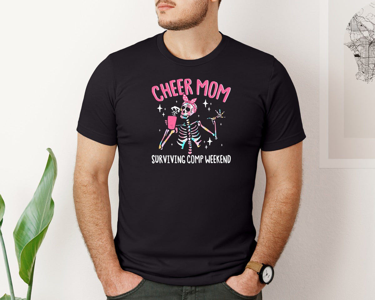brand:Bella Canvas|color:Black|Cheer Mom Surviving Comp Weekend Graphic T-Shirt