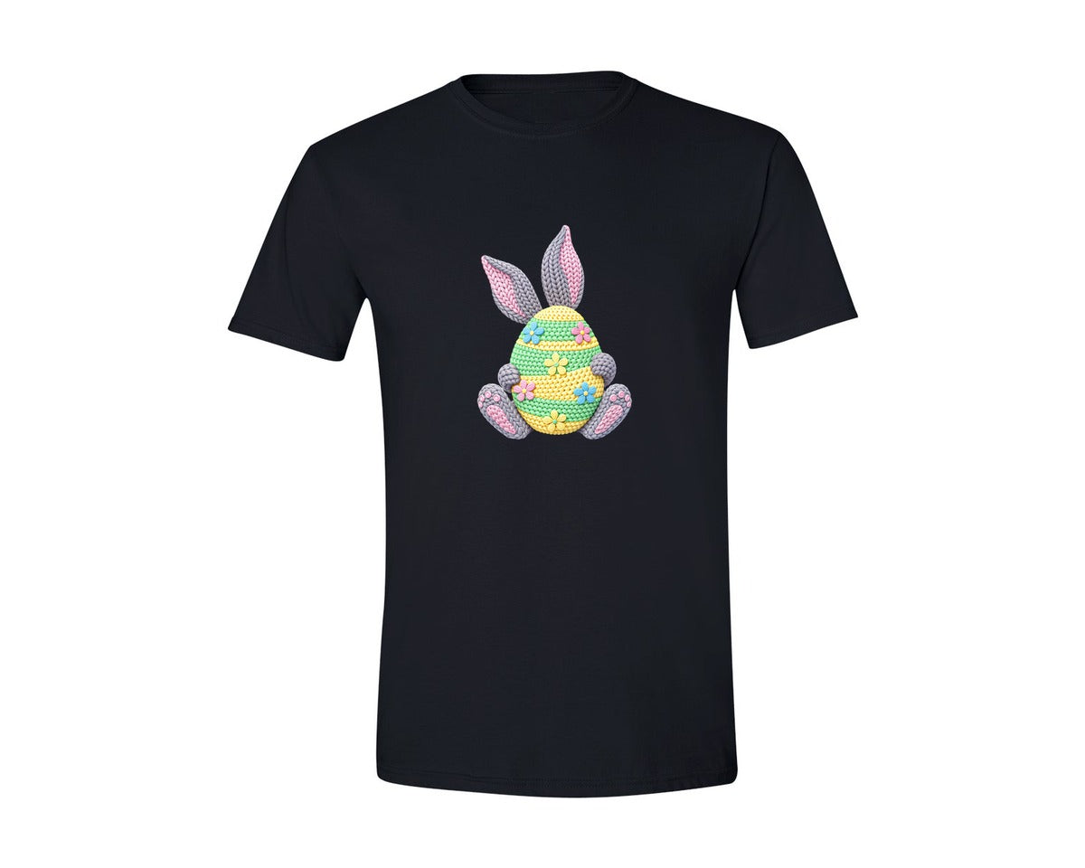 brand:Generic|color:Black|Faux Crochet Easter Egg Graphic T-Shirt