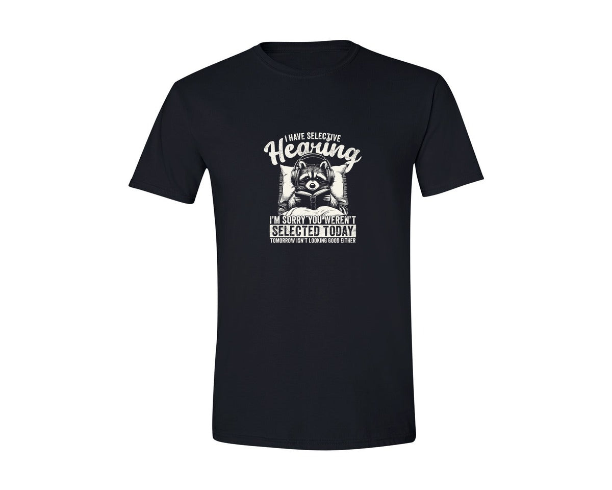 brand:Generic|color:Black|I Have Selective Hearing Raccoon Shirt Graphic T-Shirt
