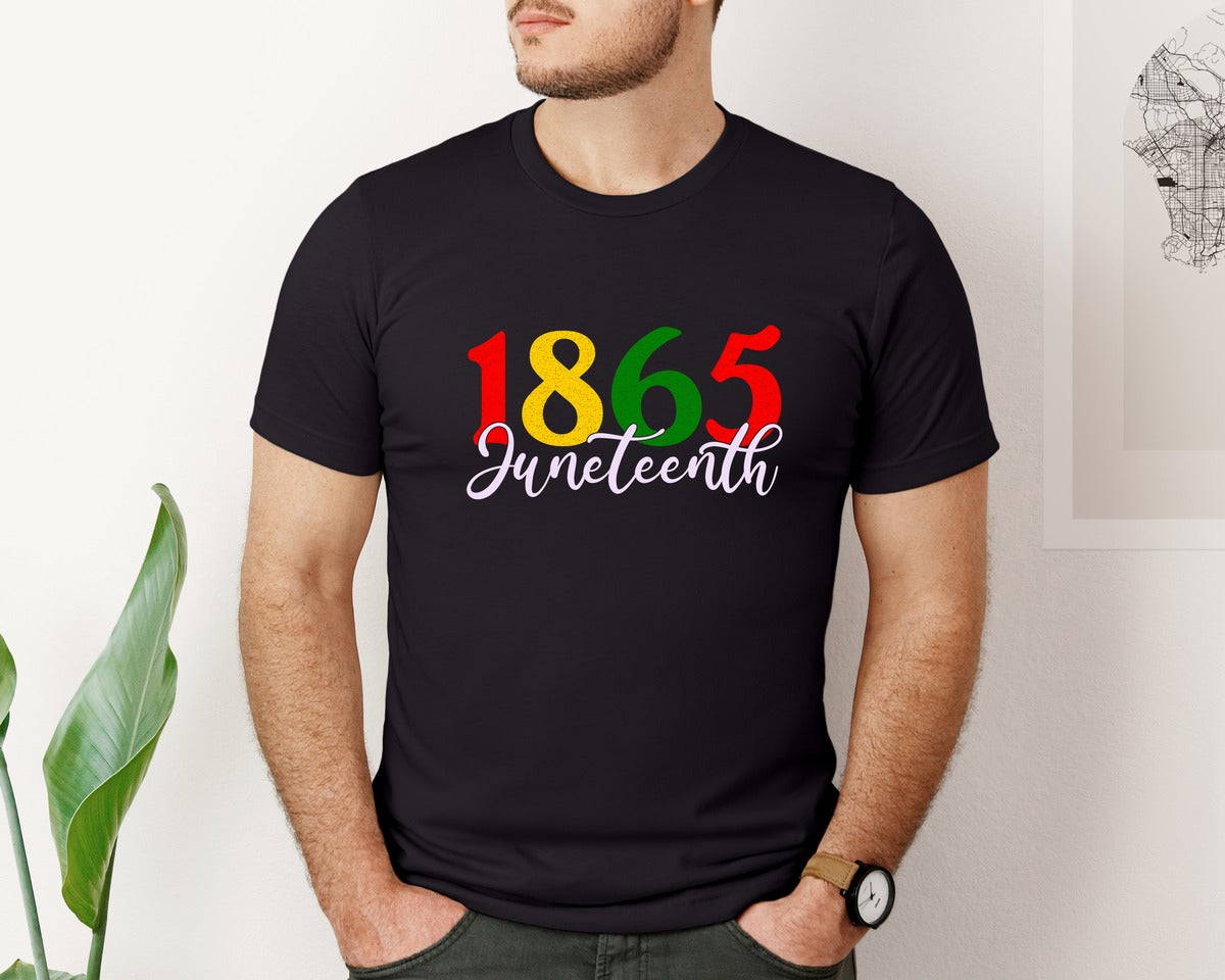 brand:Bella Canvas|color:Black|1865 Juneteenth Black History Desig Graphic T-Shirt