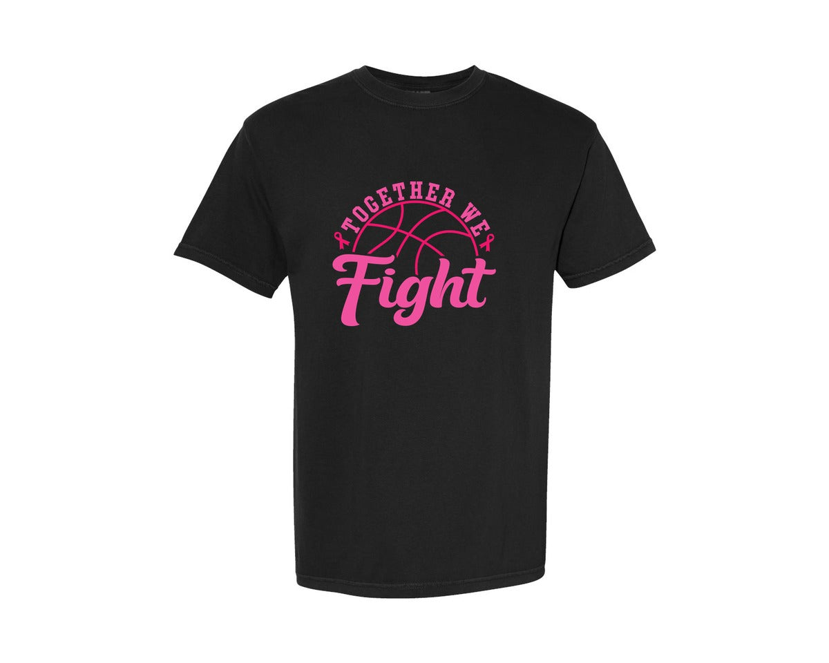 brand:Comfort Colors|color:Black|Together We Fight Basketball Pink Cancer Graphic T-Shirt