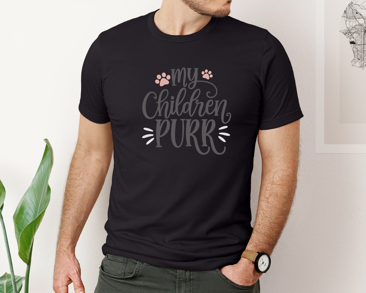brand:Bella Canvas|color:Black|My Children Purr Cute Cat Quote Graphic T-Shirt