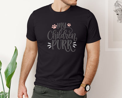 brand:Bella Canvas|color:Black|My Children Purr Cute Cat Quote Graphic T-Shirt