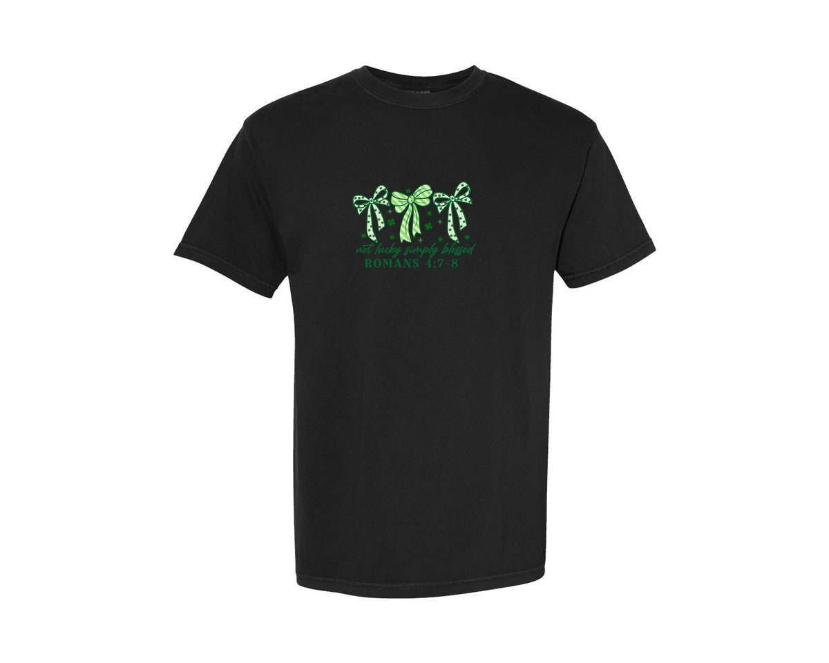 brand:Comfort Colors|color:Black|Not Lucky Simply Blessed Irish Graphic T-Shirt