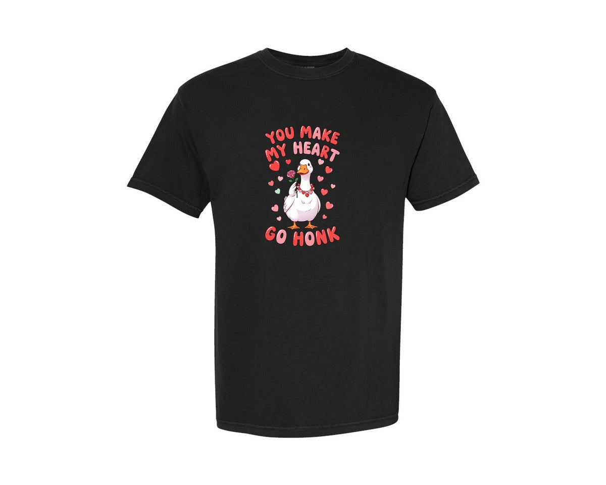 brand:Comfort Colors|color:Black|Valentine Goose Love Design Graphic T-Shirt
