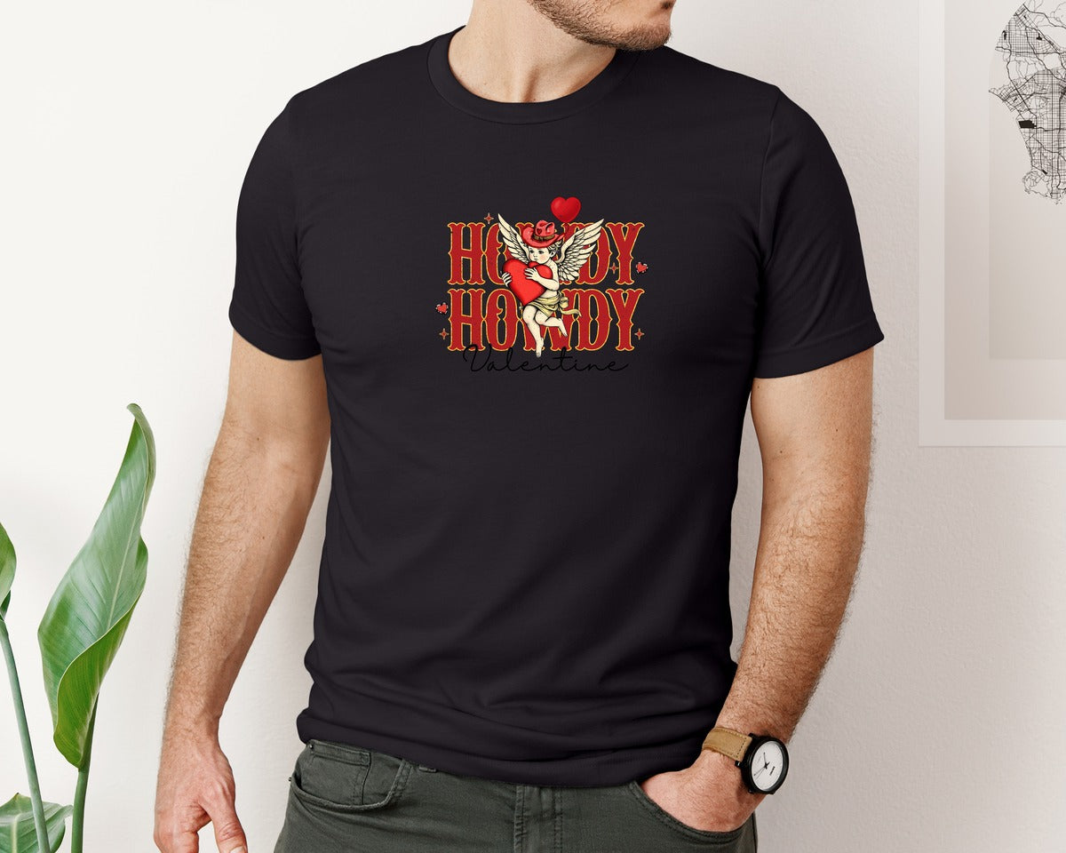 brand:Bella Canvas|color:Black|Western Howdy Valentine Graphic T-Shirt