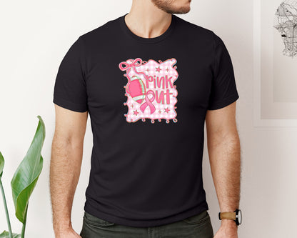brand:Bella Canvas|color:Black|Pink Out Football Breast Cancer Graphic T-Shirt