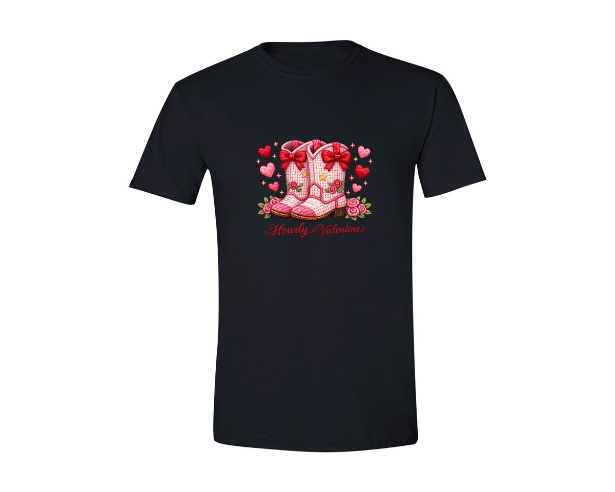 brand:Generic|color:Black|Latch Hook Yarn Howdy Valentine Day 2 Graphic T-Shirt