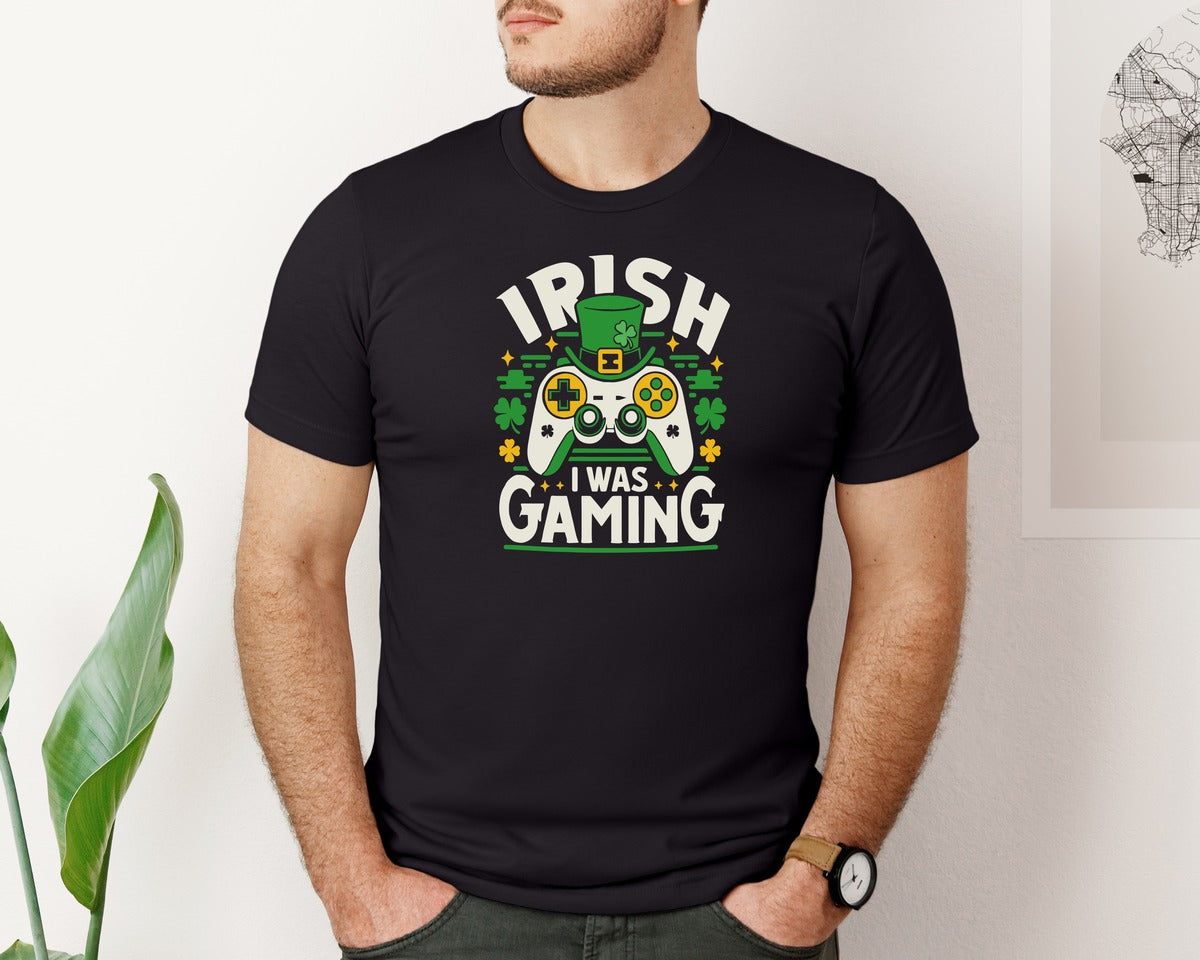 brand:Bella Canvas|color:Black|Irish I Was Gaming St Patricks Graphic T-Shirt