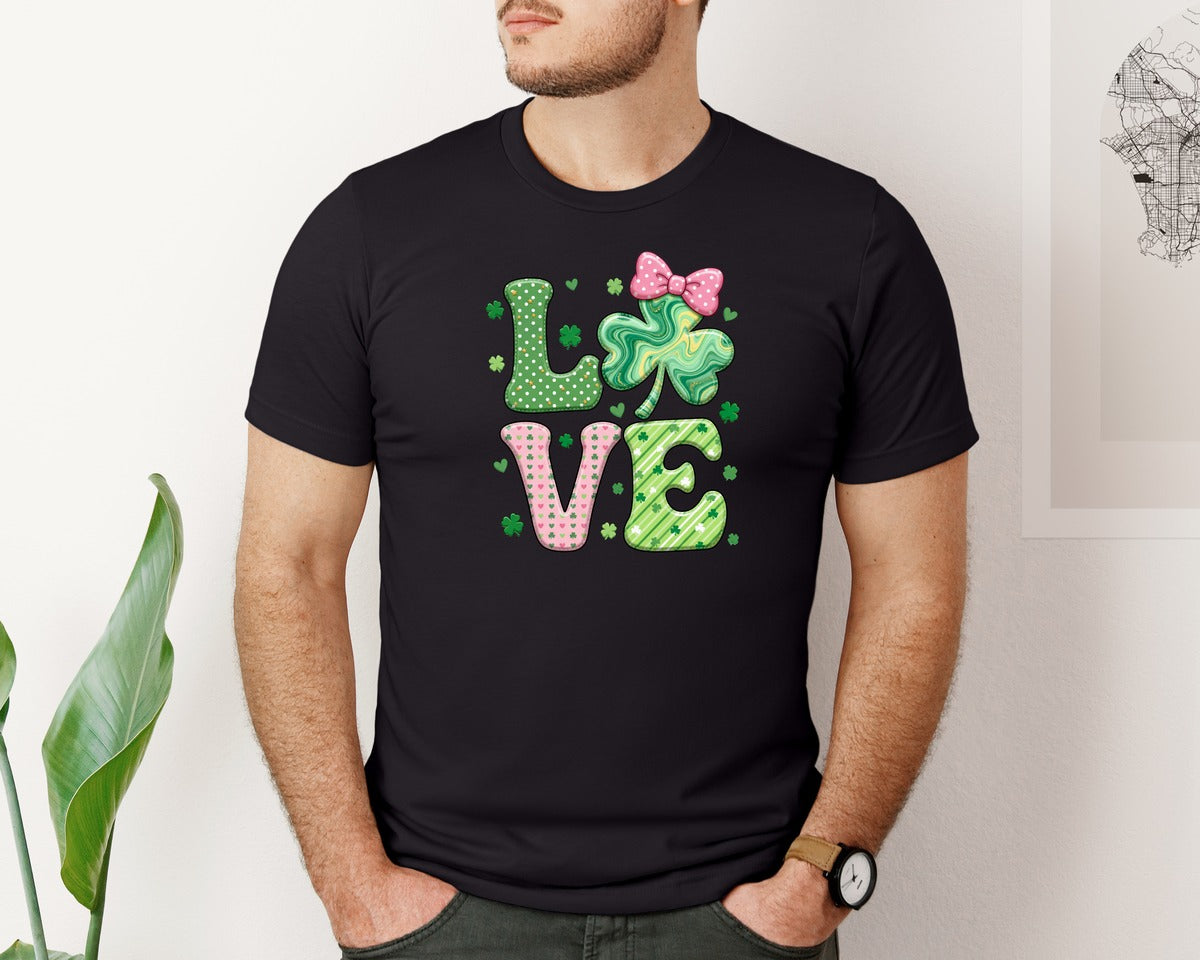 brand:Bella Canvas|color:Black|Love Shamrock Cute St Patricks Day Graphic T-Shirt