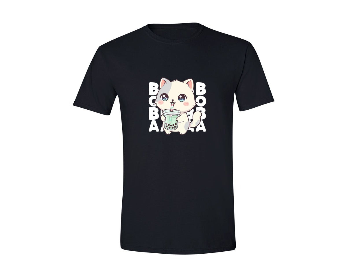 brand:Generic|color:Black|Kawaii Kitty Bubble Tea T Shirt Design Graphic T-Shirt