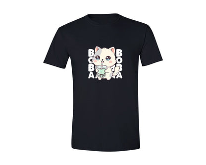 brand:Generic|color:Black|Kawaii Kitty Bubble Tea T Shirt Design Graphic T-Shirt