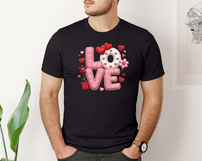 brand:Bella Canvas|color:Black|Faux Yarn Love Cherry Valentine 6 Graphic T-Shirt