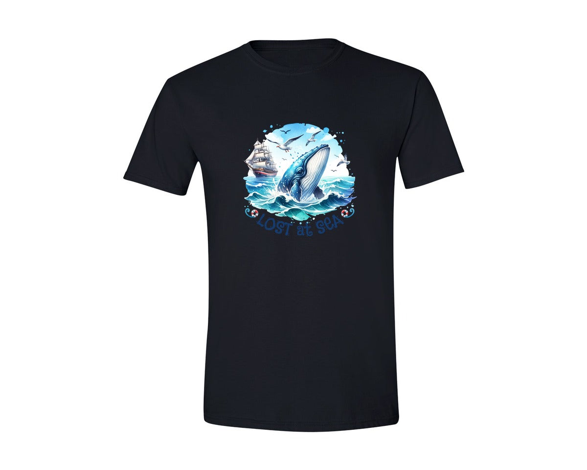 brand:Generic|color:Black|Lost At Sea Ocean Whale Graphic T-Shirt